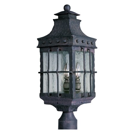 Maxim Three Light Country Forge Seedy Glass Post Light 30080CDCF